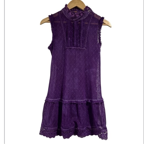 Free People Tops - Free people tunic lace purple faded burn out dyed ruffled dark academia grunge